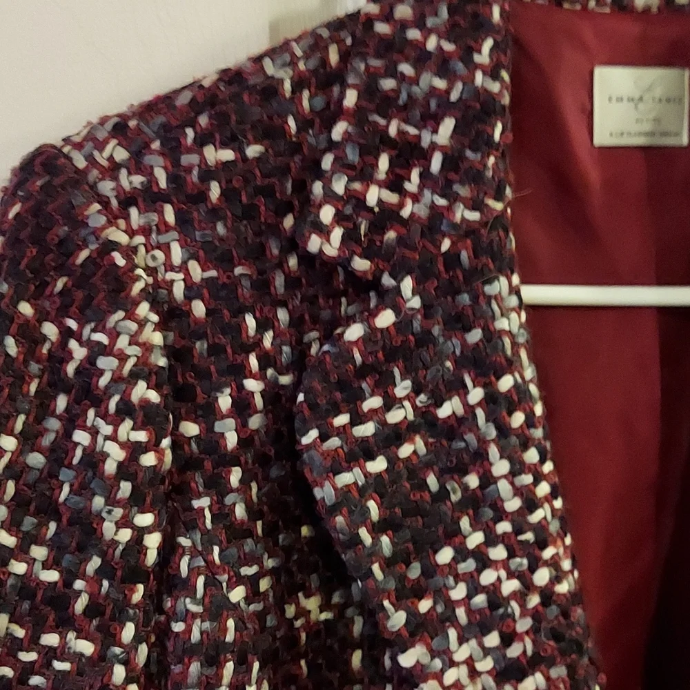Emma James Petite red white tweed single breasted blazer Size 10P - Picture 2 of 9